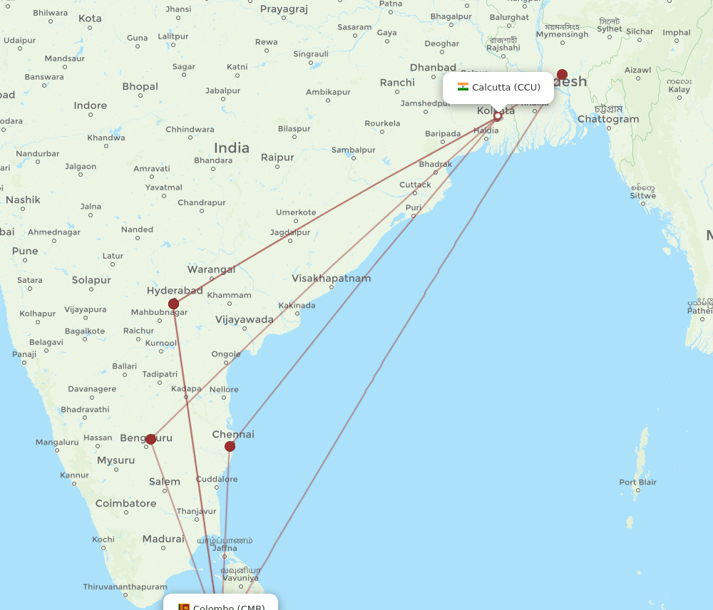 CMB to CCU flights and routes map