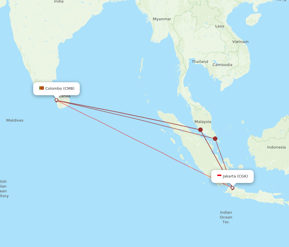 CMB to CGK flights and routes map