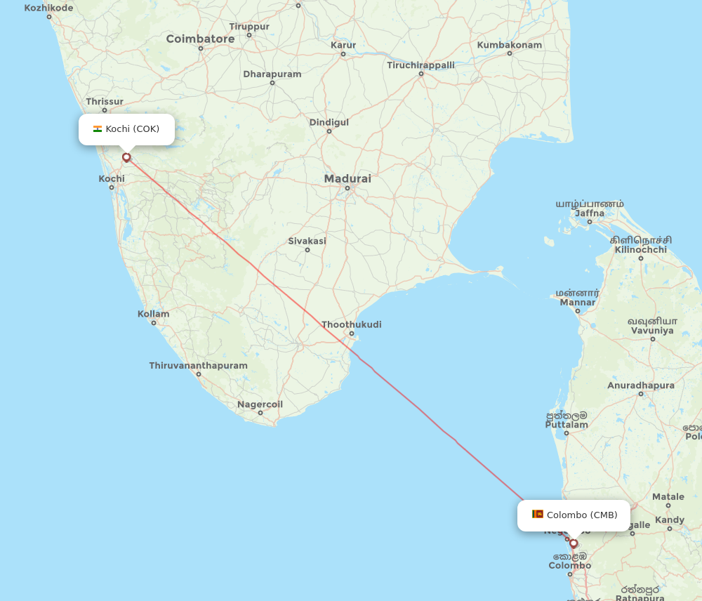 CMB to COK flights and routes map