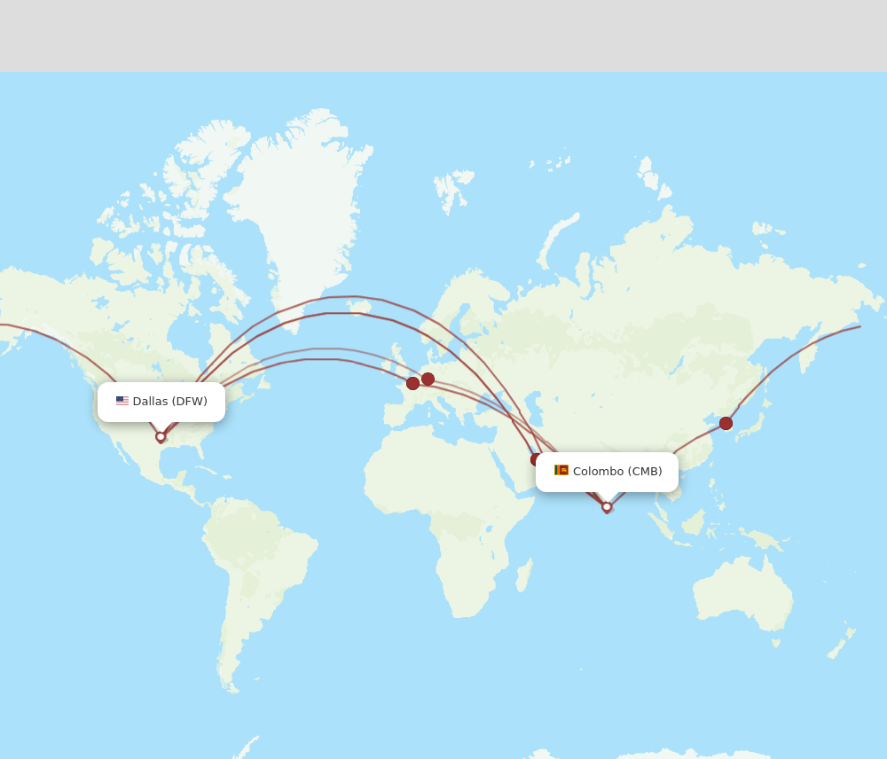 CMB to DFW flights and routes map