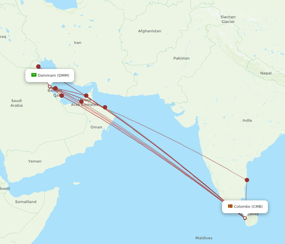 CMB to DMM flights and routes map