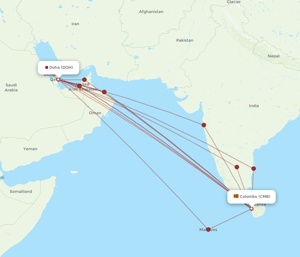 CMB-DOH flight routes
