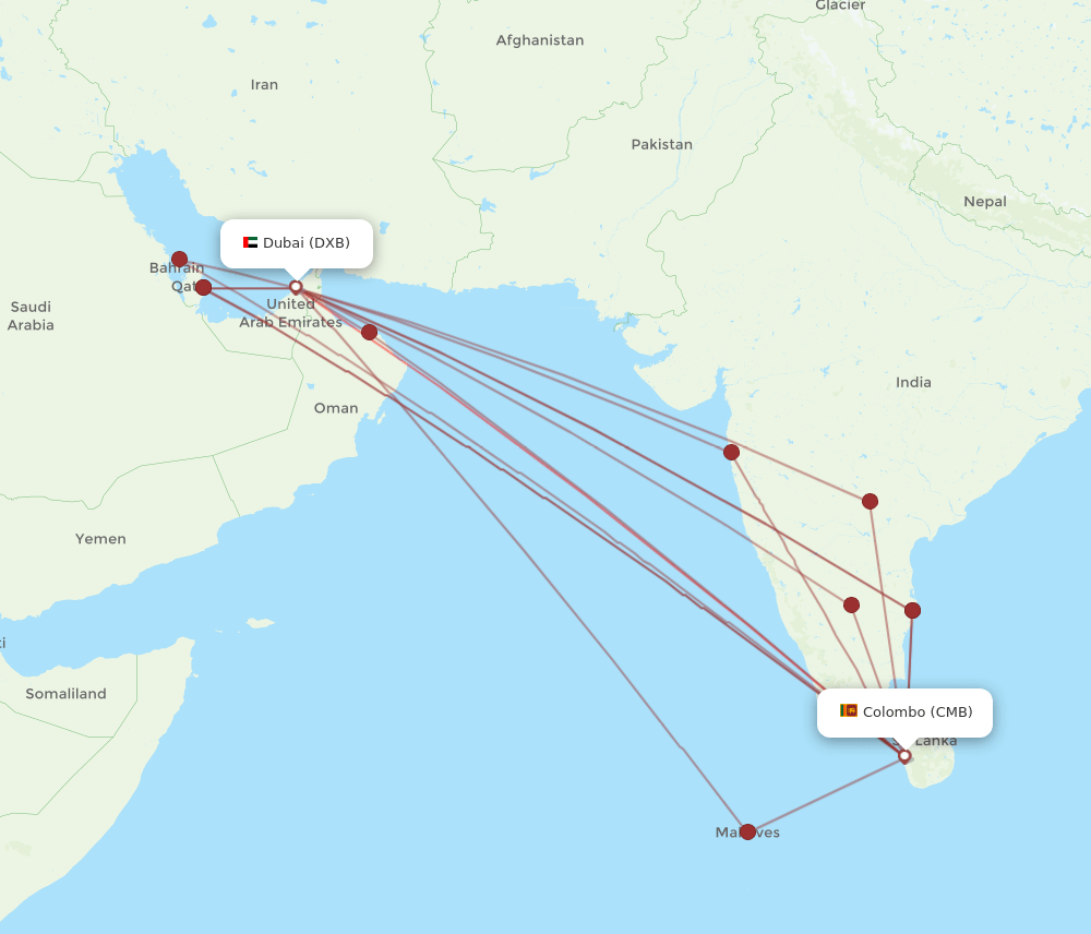 CMB-DXB flight routes