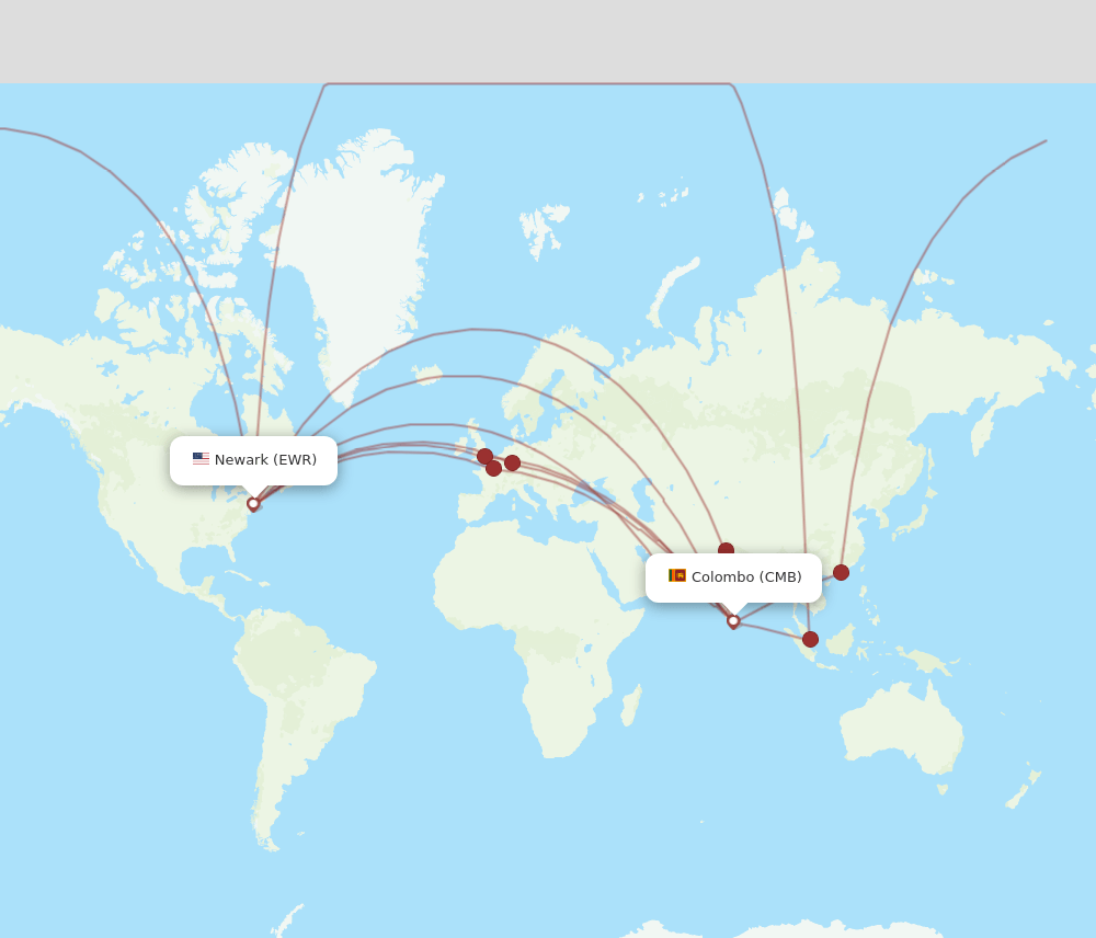 CMB-EWR flight routes