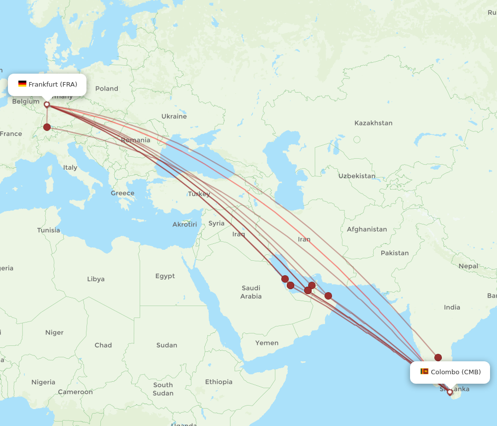 CMB to FRA flights and routes map