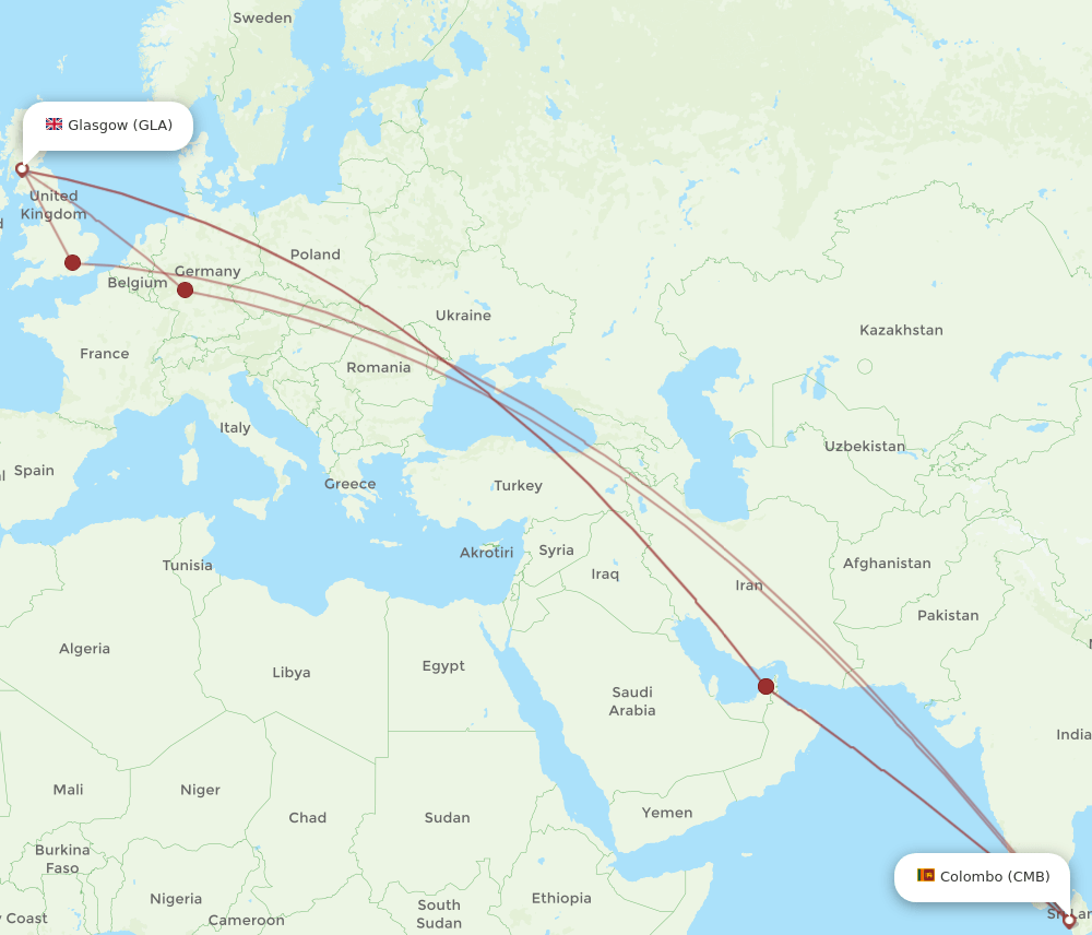 CMB-GLA flight routes