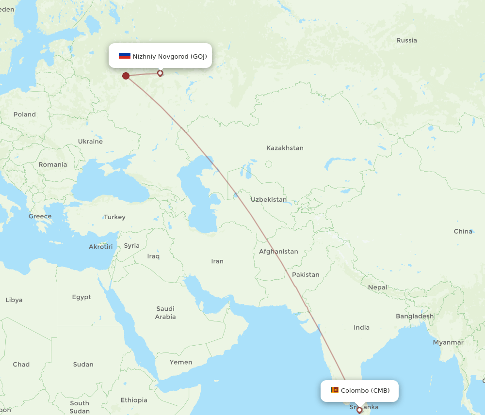 CMB to GOJ flights and routes map