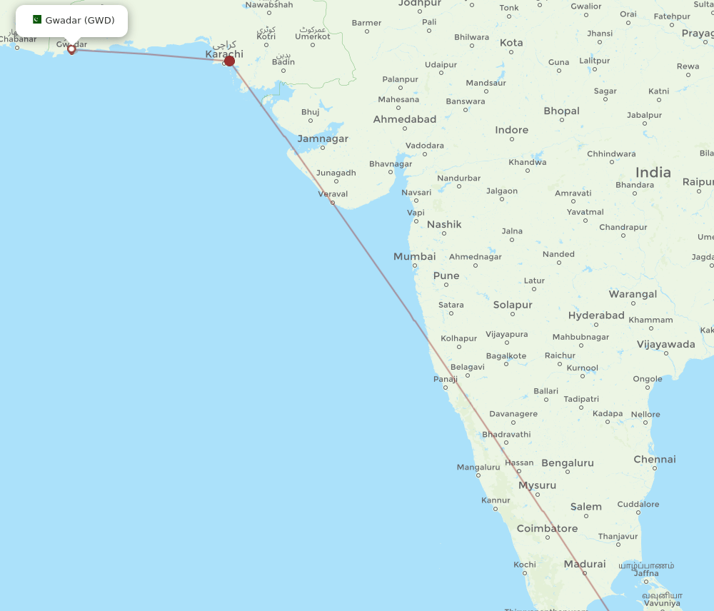 Gwadar - Colombo route map and flight paths