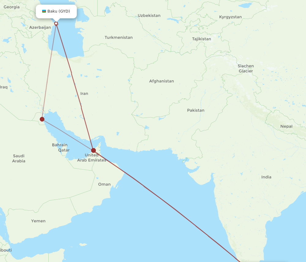 CMB to GYD flights and routes map
