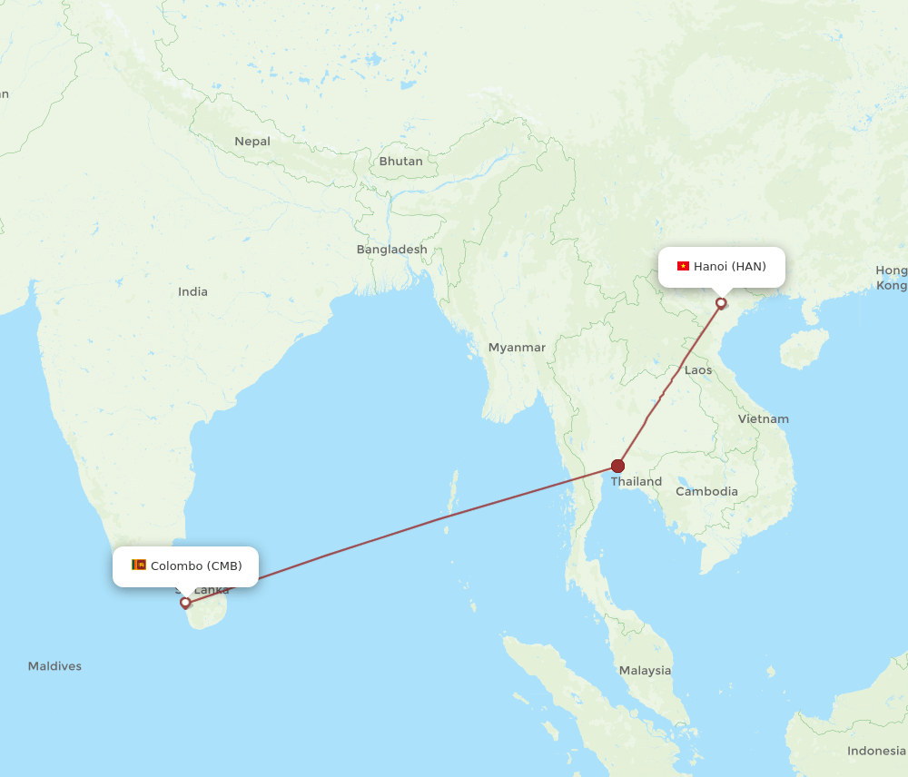 CMB to HAN flights and routes map