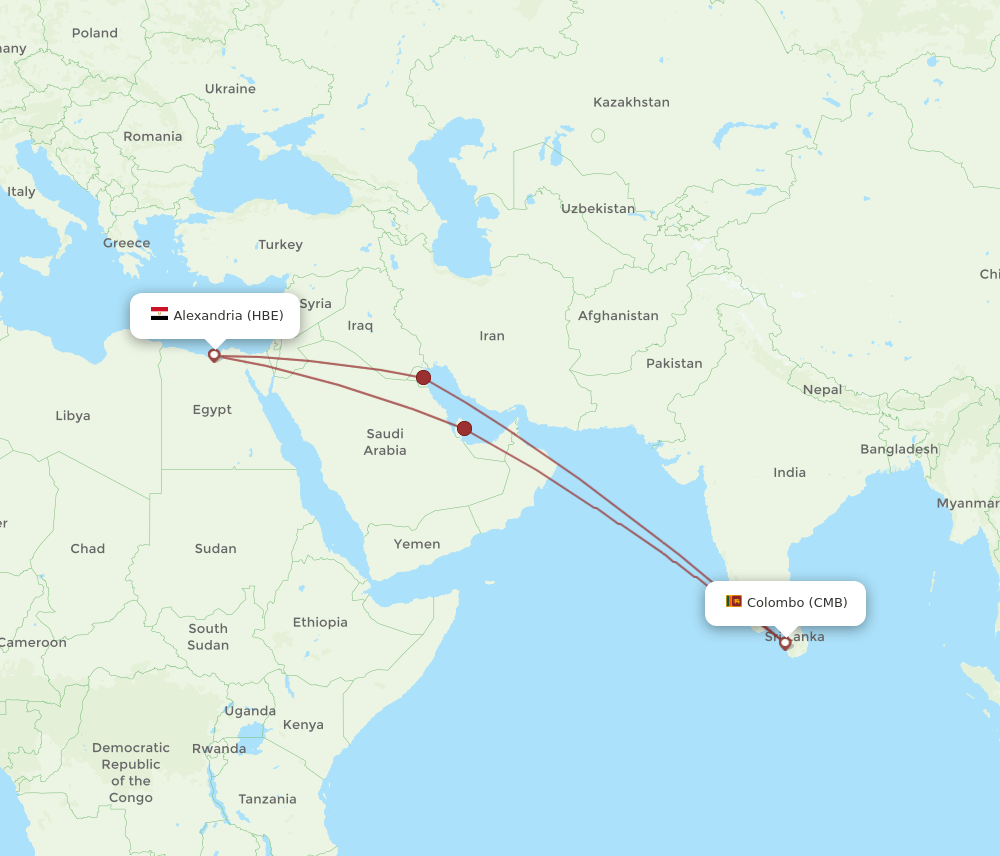 CMB to HBE flights and routes map