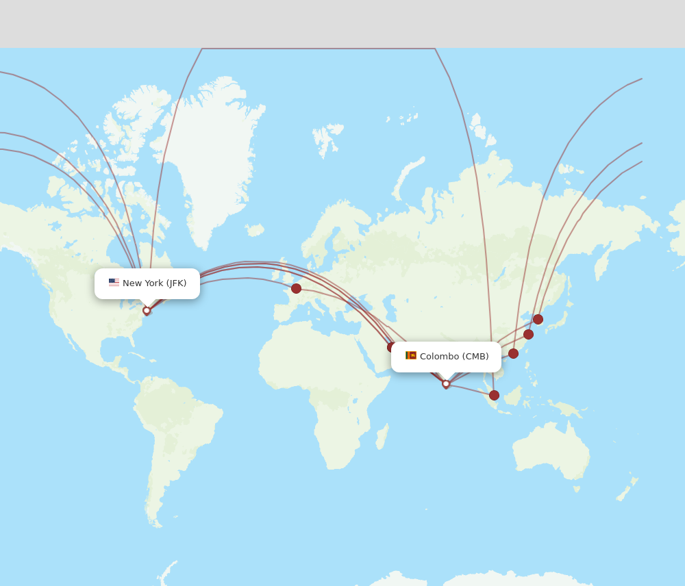 CMB to JFK flights and routes map