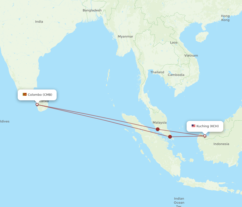 CMB to KCH flights and routes map
