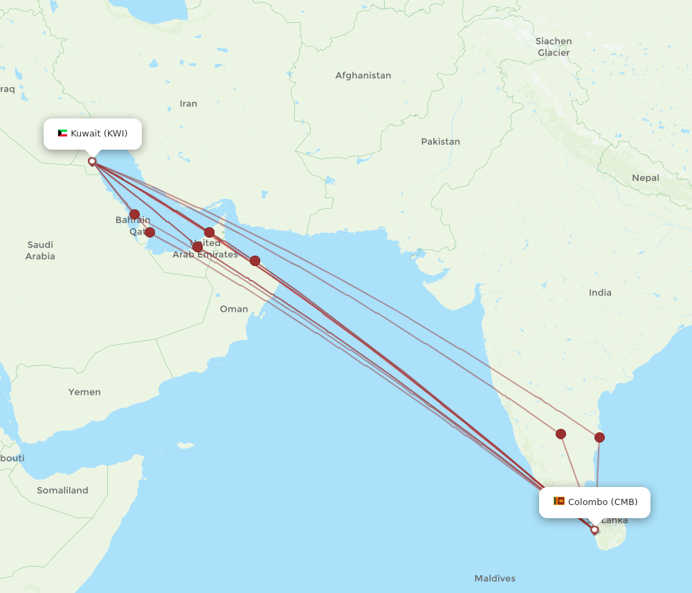 CMB-KWI flight routes
