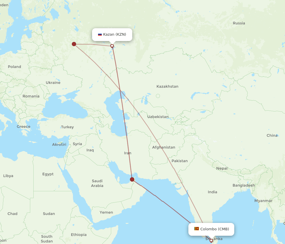 CMB-KZN flight routes