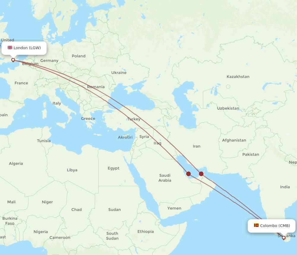 CMB-LGW flight routes