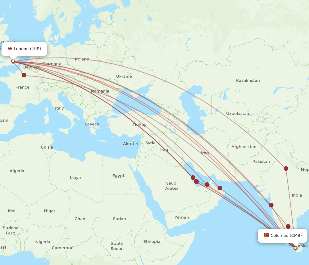 CMB-LHR flight routes