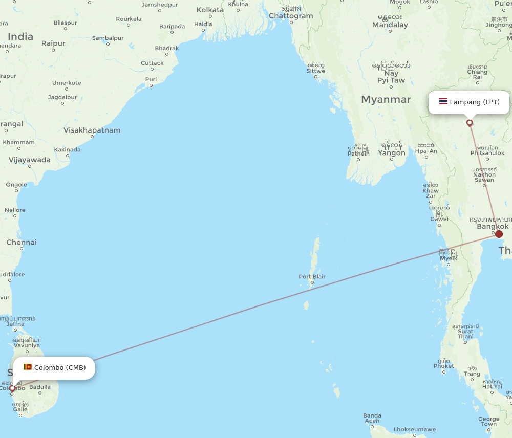 CMB to LPT flights and routes map