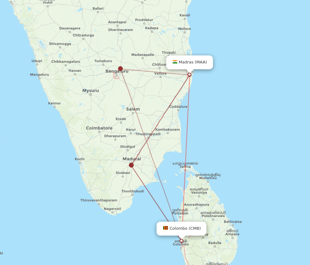 CMB to MAA flights and routes map