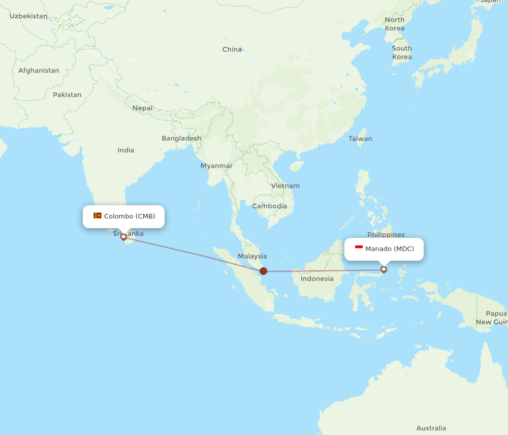 CMB to MDC flights and routes map