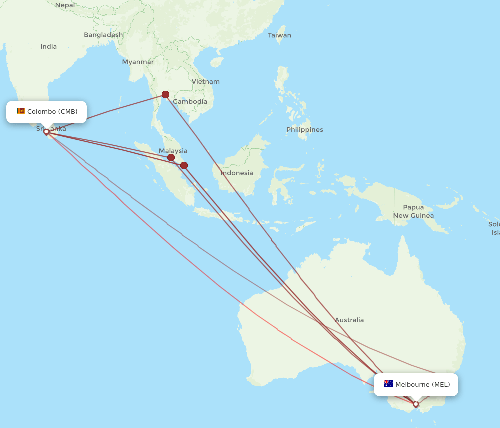 CMB-MEL flight routes