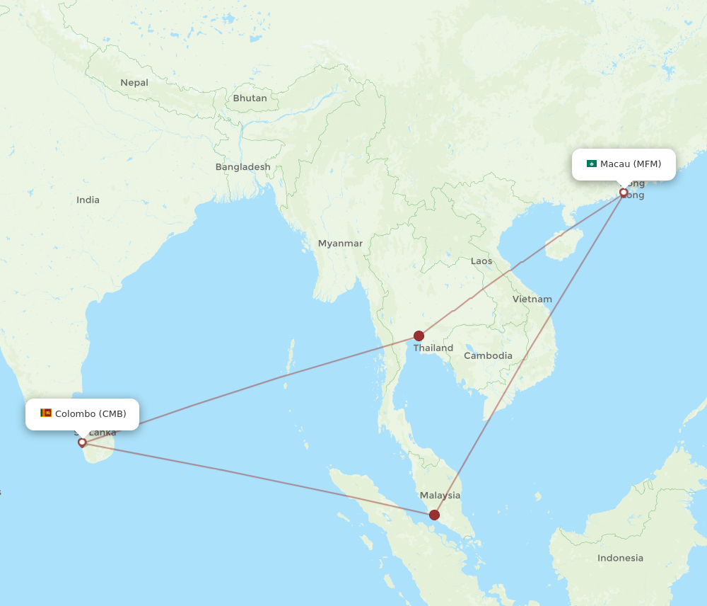 CMB to MFM flights and routes map