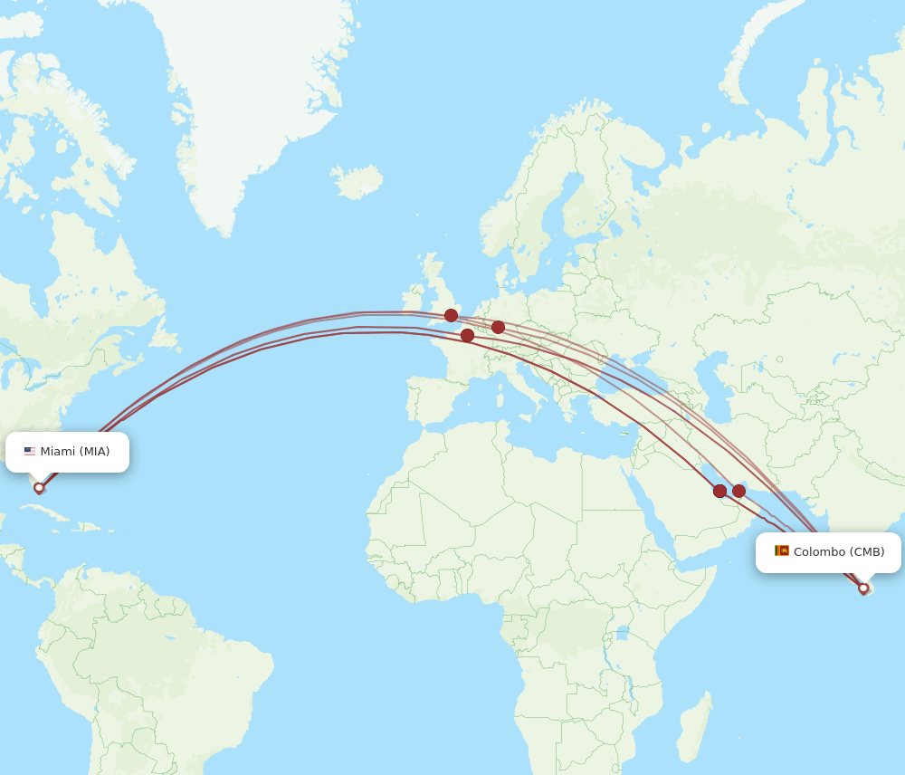 CMB-MIA flight routes