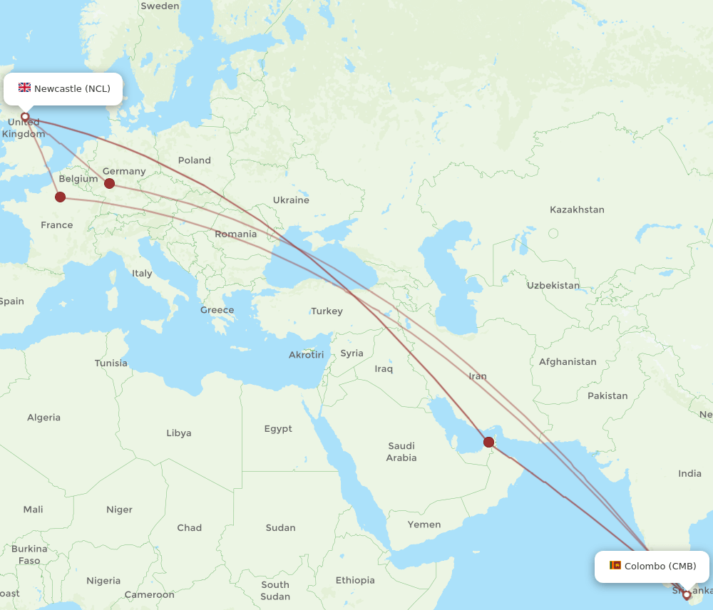 CMB-NCL flight routes