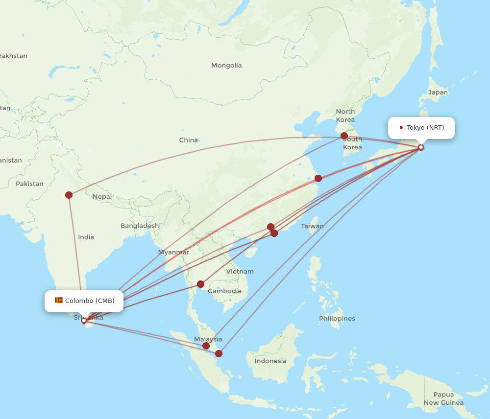 CMB-NRT flight routes