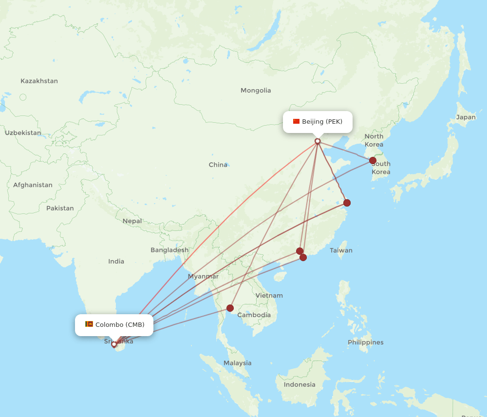 CMB-PEK flight routes