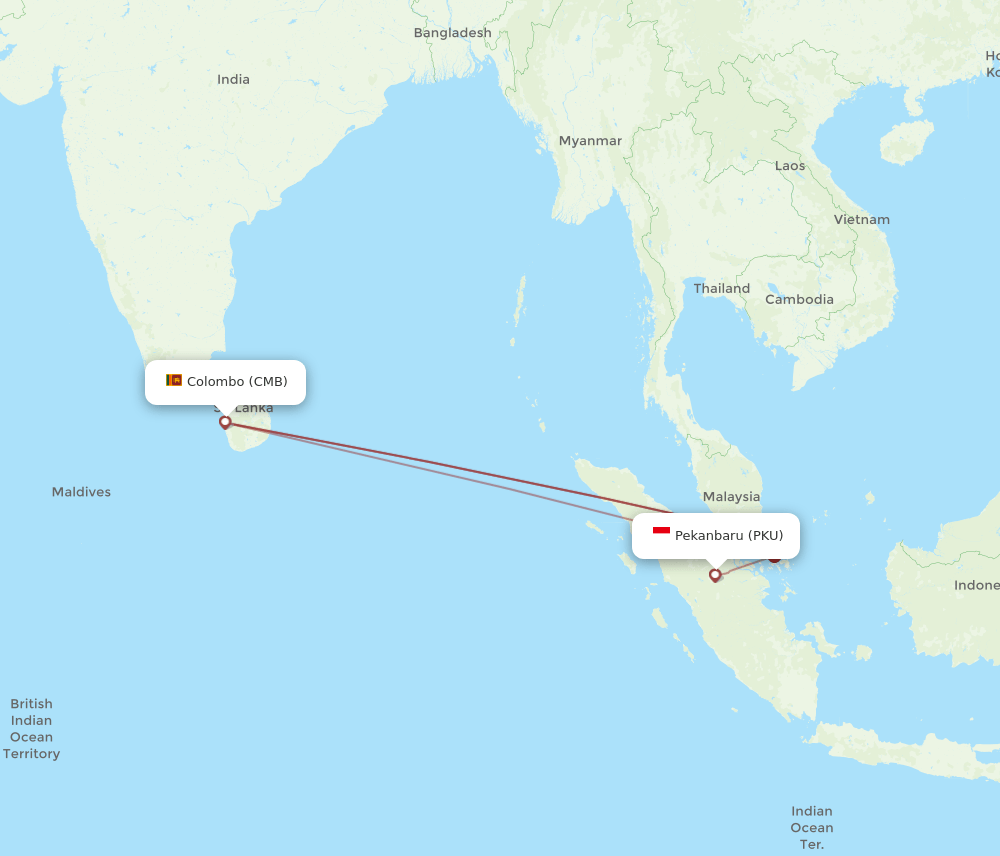 CMB to PKU flights and routes map