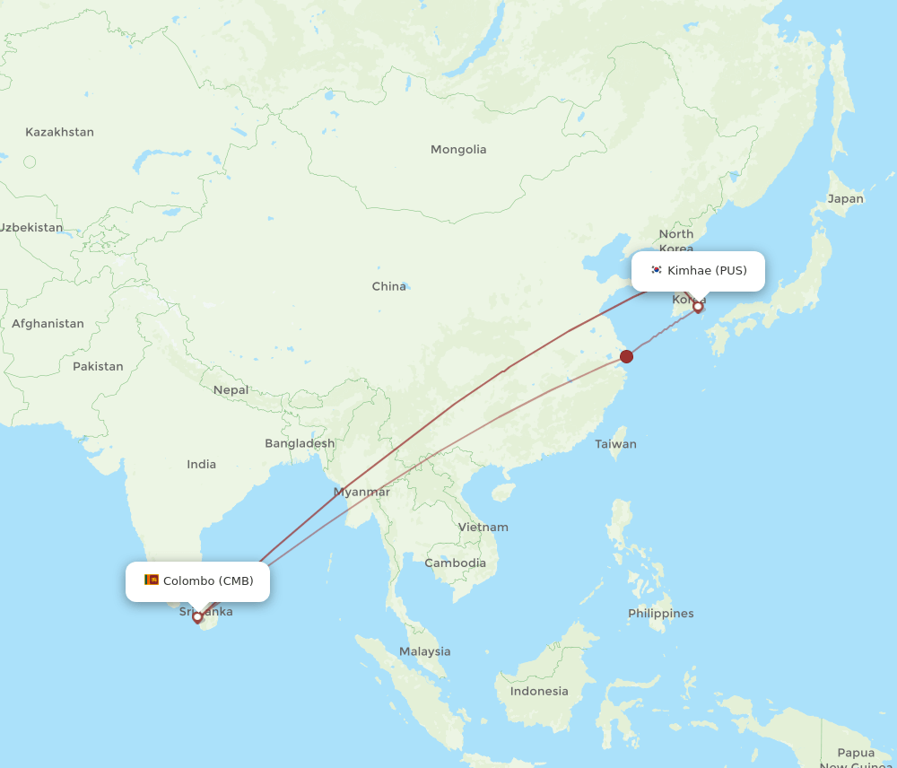 CMB to PUS flights and routes map
