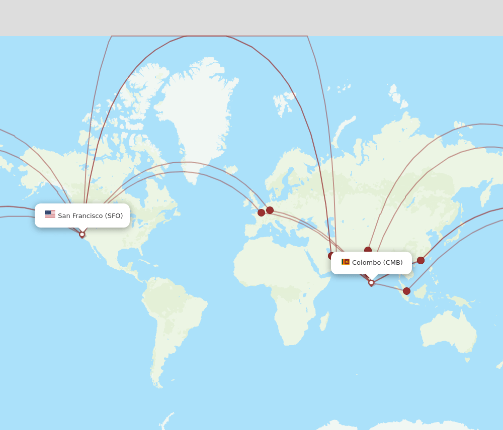 CMB-SFO flight routes