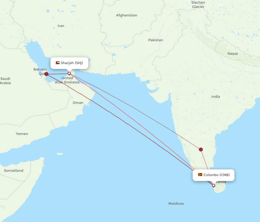 CMB to SHJ flights and routes map