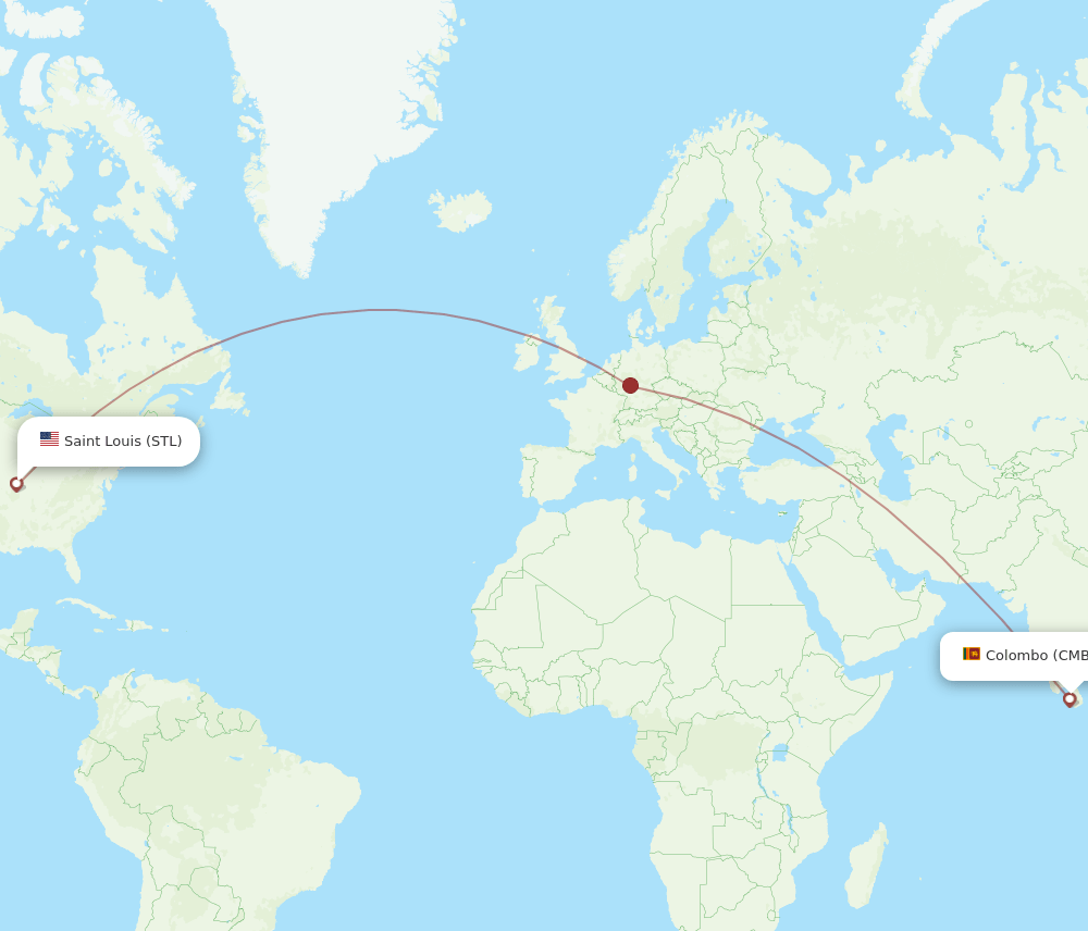 Saint Louis - Colombo route map and flight paths