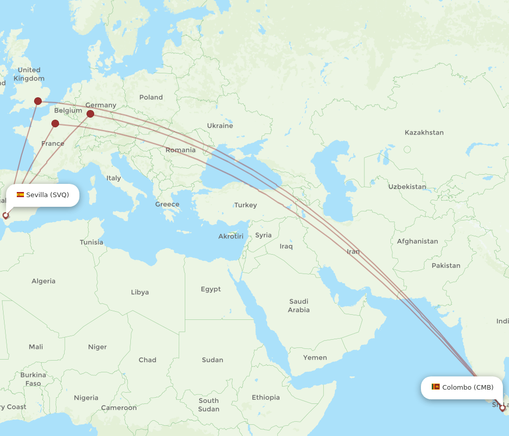 CMB to SVQ flights and routes map