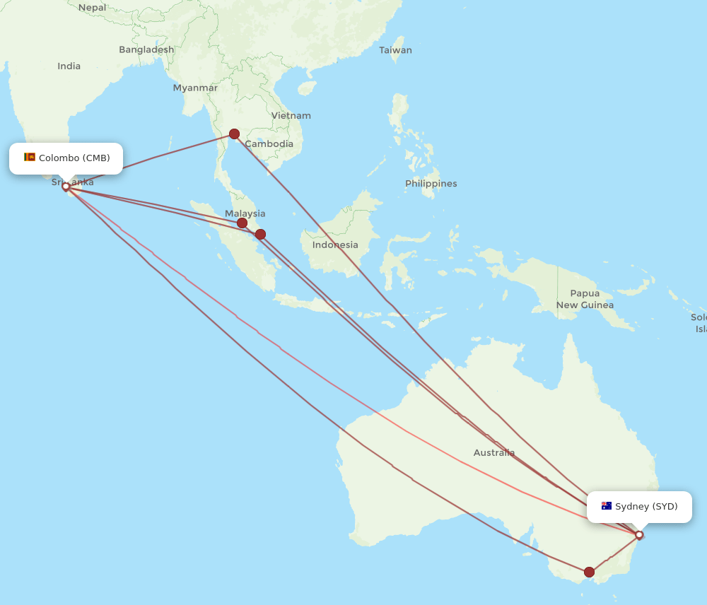 CMB-SYD flight routes