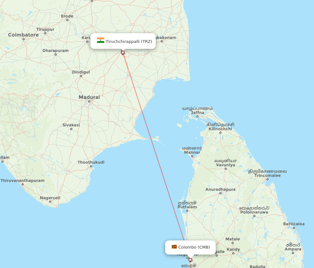 CMB to TRZ flights and routes map