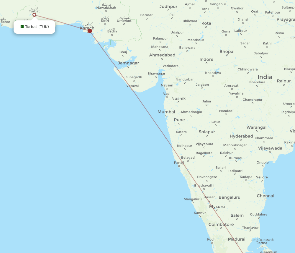 Turbat - Colombo route map and flight paths