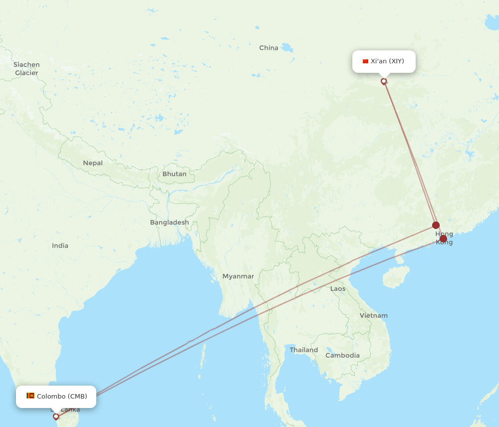 CMB-XIY flight routes