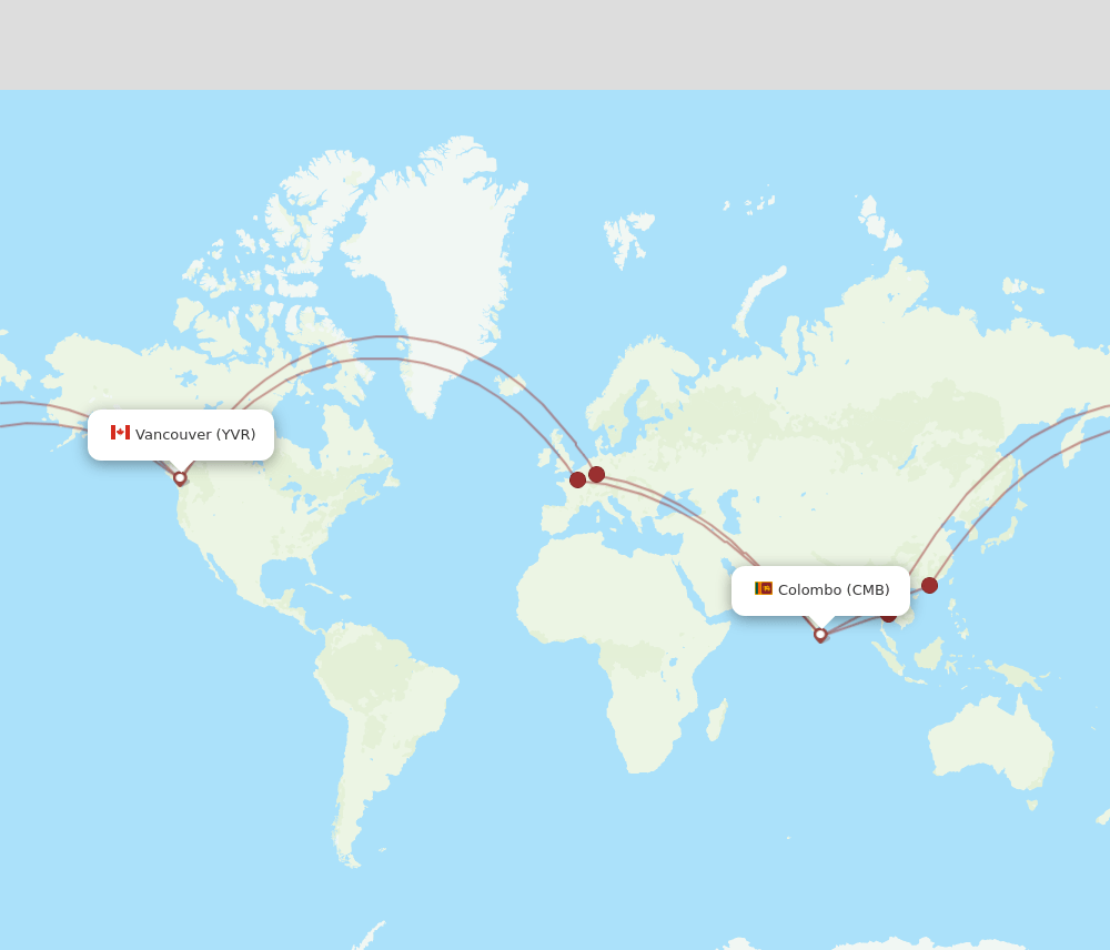 CMB to YVR flights and routes map