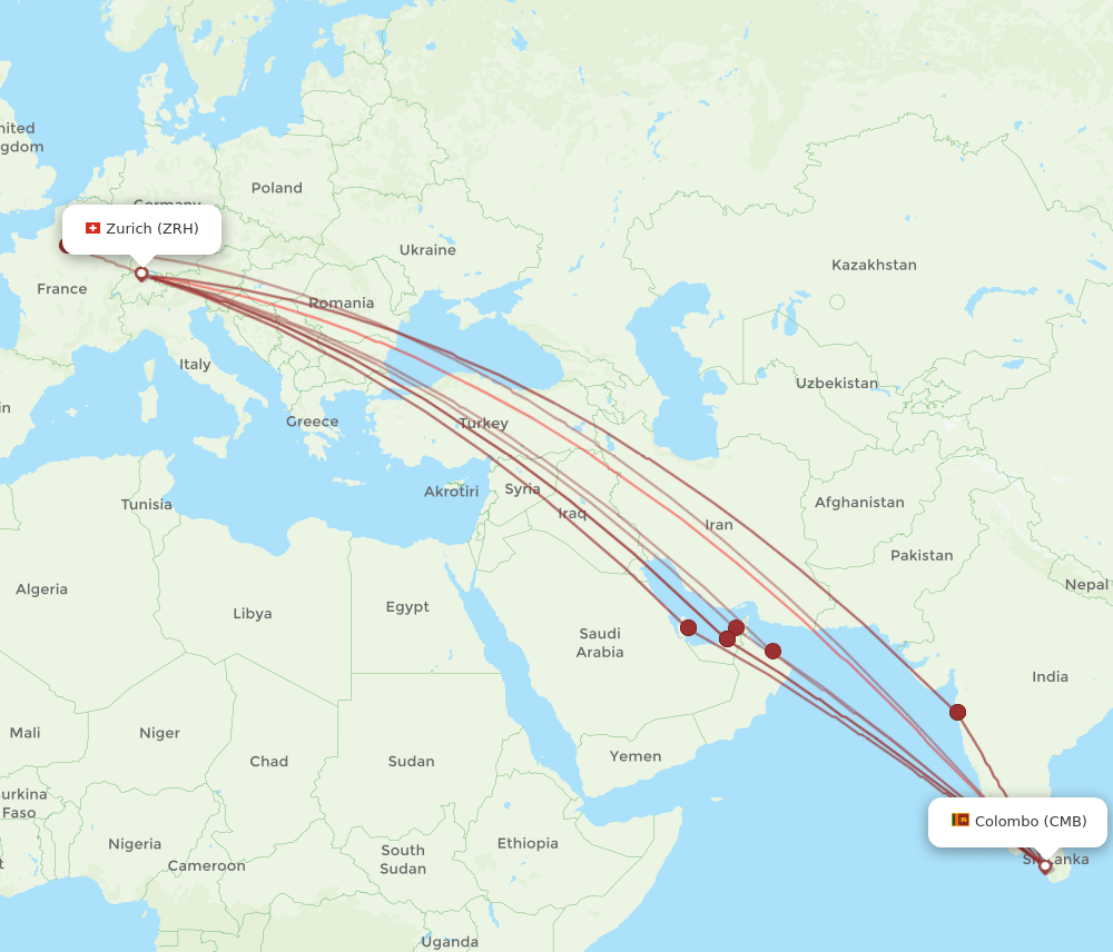 CMB-ZRH flight routes