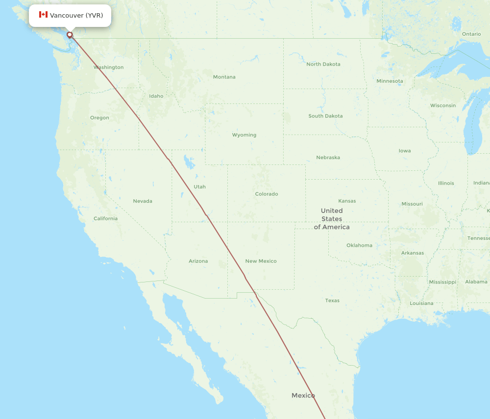 Vancouver - Ciudad Del Carmen route map and flight paths
