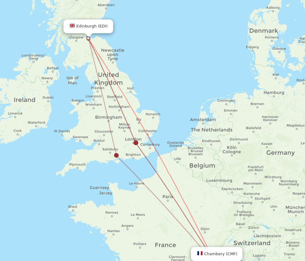 Chambery - Edinburgh route map and flight paths