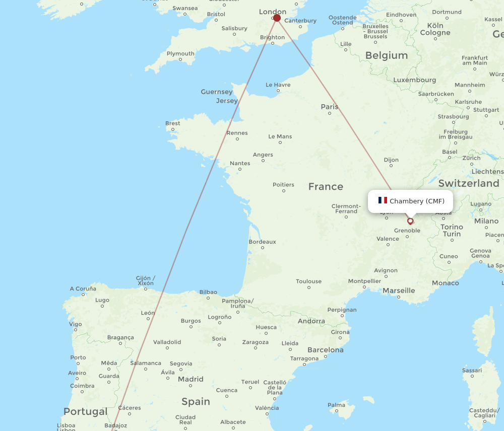 Chambery - Faro route map and flight paths