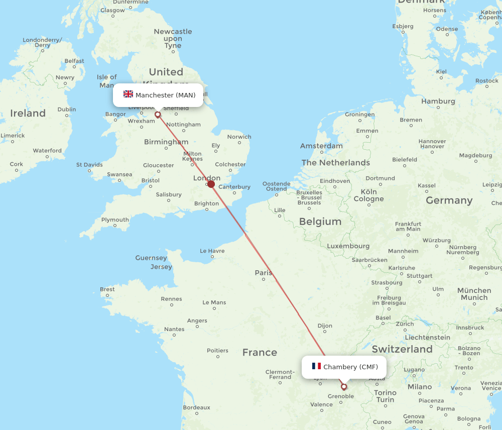 CMF to MAN flights and routes map