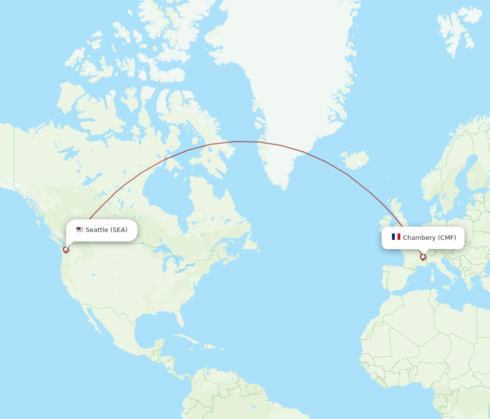 Seattle - Chambery route map and flight paths