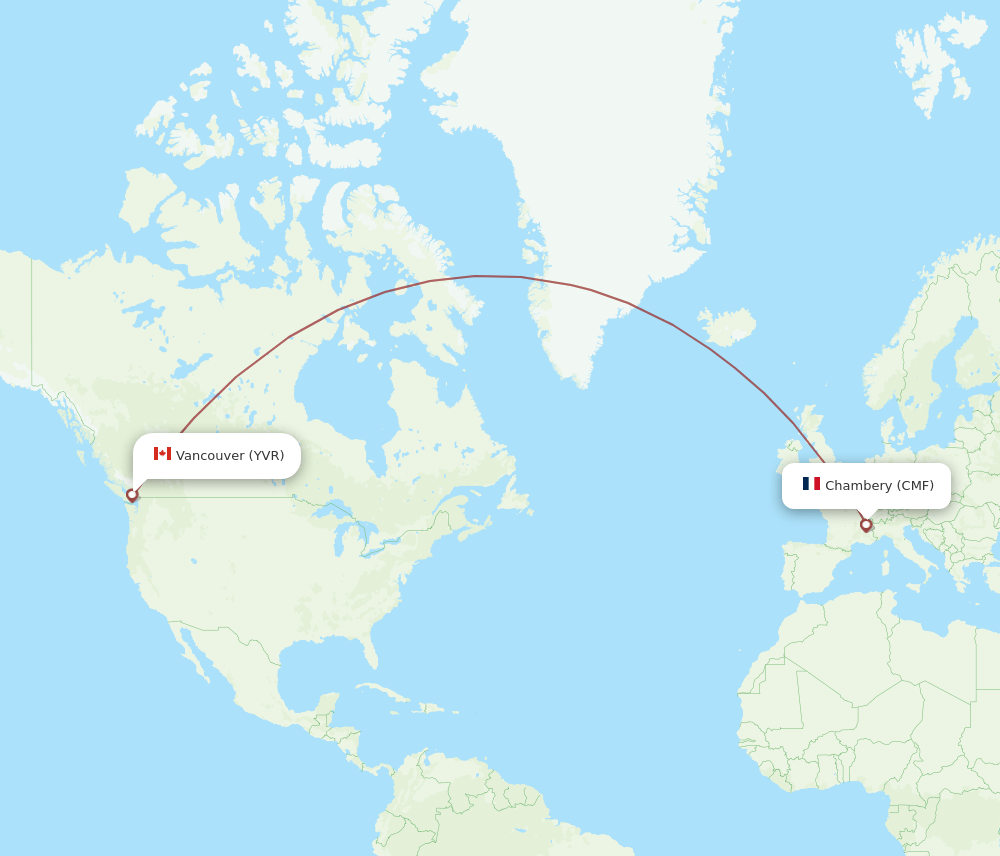 Vancouver - Chambery route map and flight paths