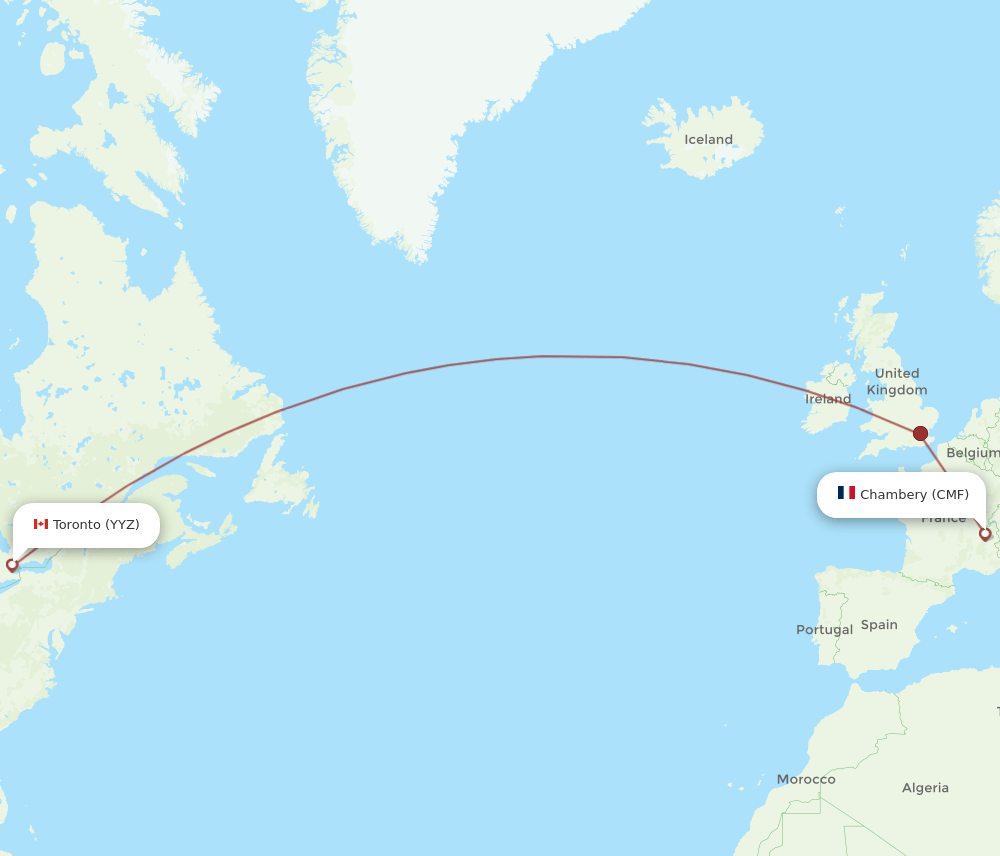 Toronto - Chambery route map and flight paths