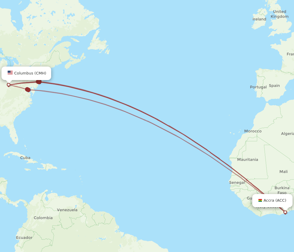 CMH-ACC flight routes